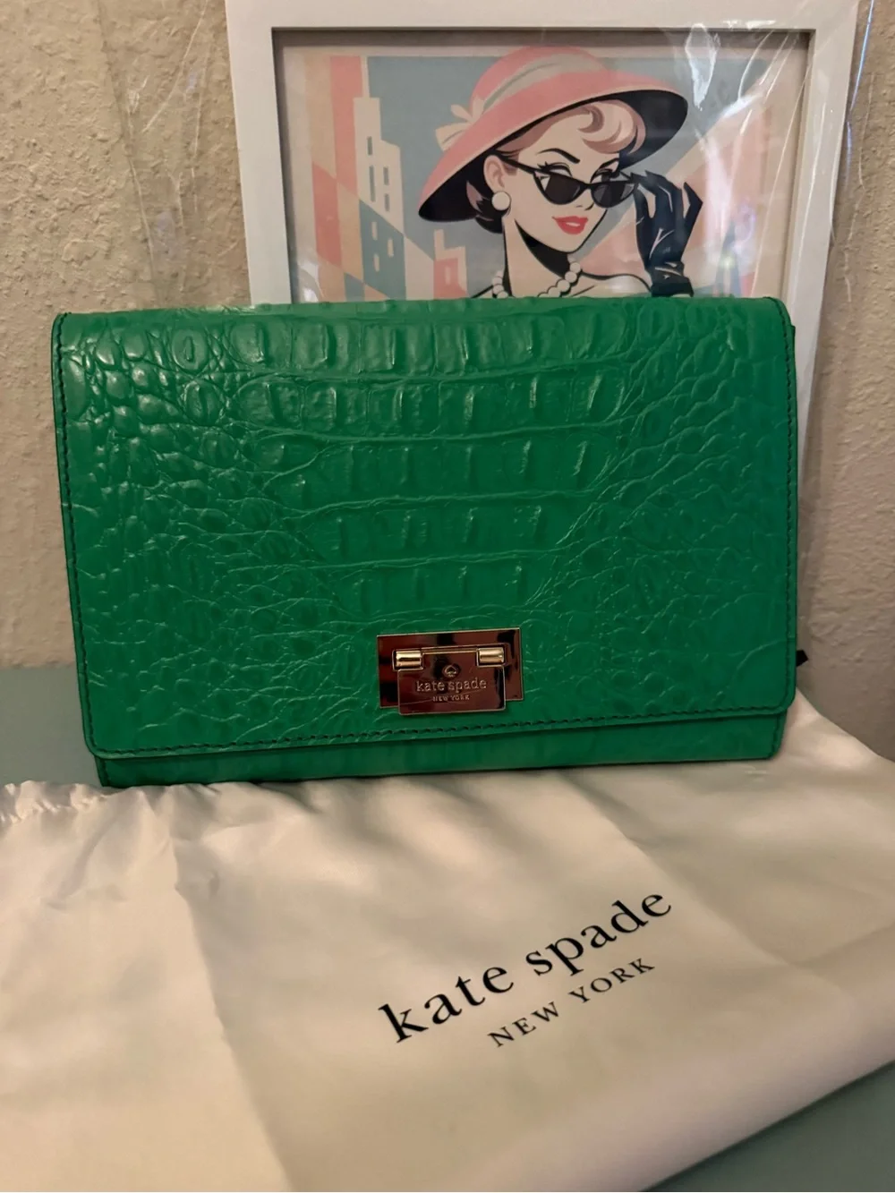 Kate Spade Croc-Embossed Orchard Valley Fiona Flap 2- Way COA Included